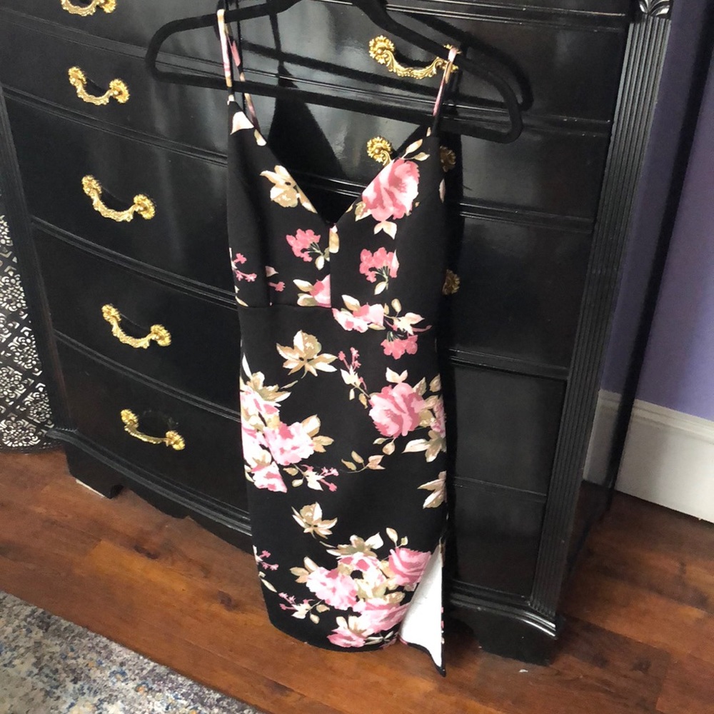 Black floral midi dress
